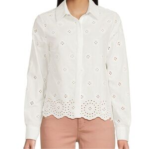 Saks Fifth Avenue White Eyelet Button Down
